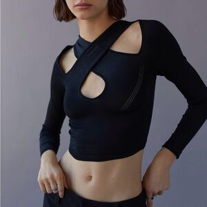 Black Cutout Long-Sleeve Crop Top